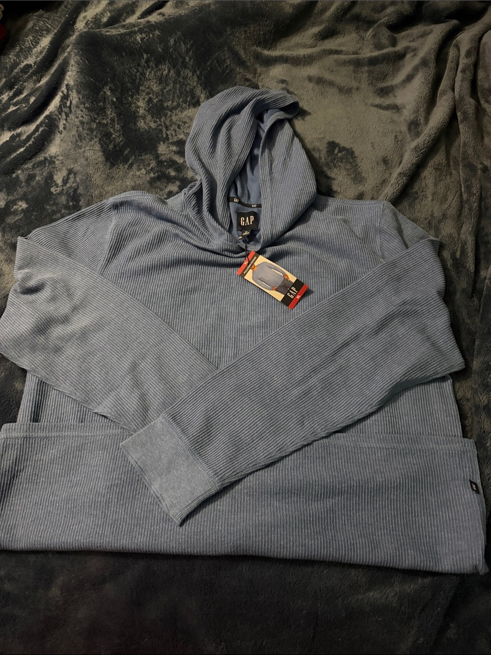 GAP Men's Hooded Ribbed Pullover - Slate Blue
